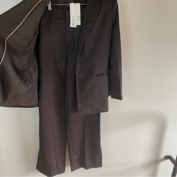 𝅺zara 2 Piece SUIT - BLAZER AND FULL LENGTH SATIN EFFECT PANTS BROWN - Picture 14 of 16